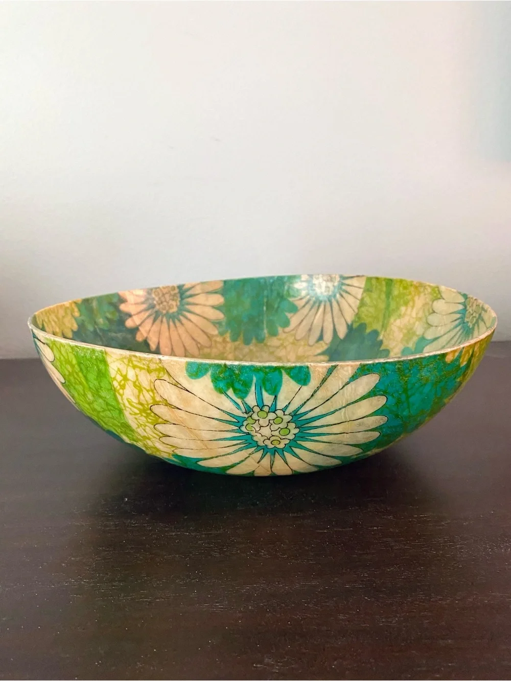 Vintage MCM TRAYMOLD Fiberglass Green Daisy Salad Serving Bowl California USA